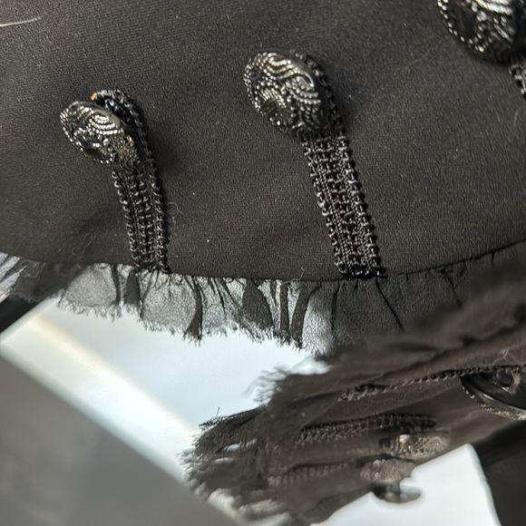 SASSY black military band style mesh trim blazer with ruffle accents - Picture 6 of 6